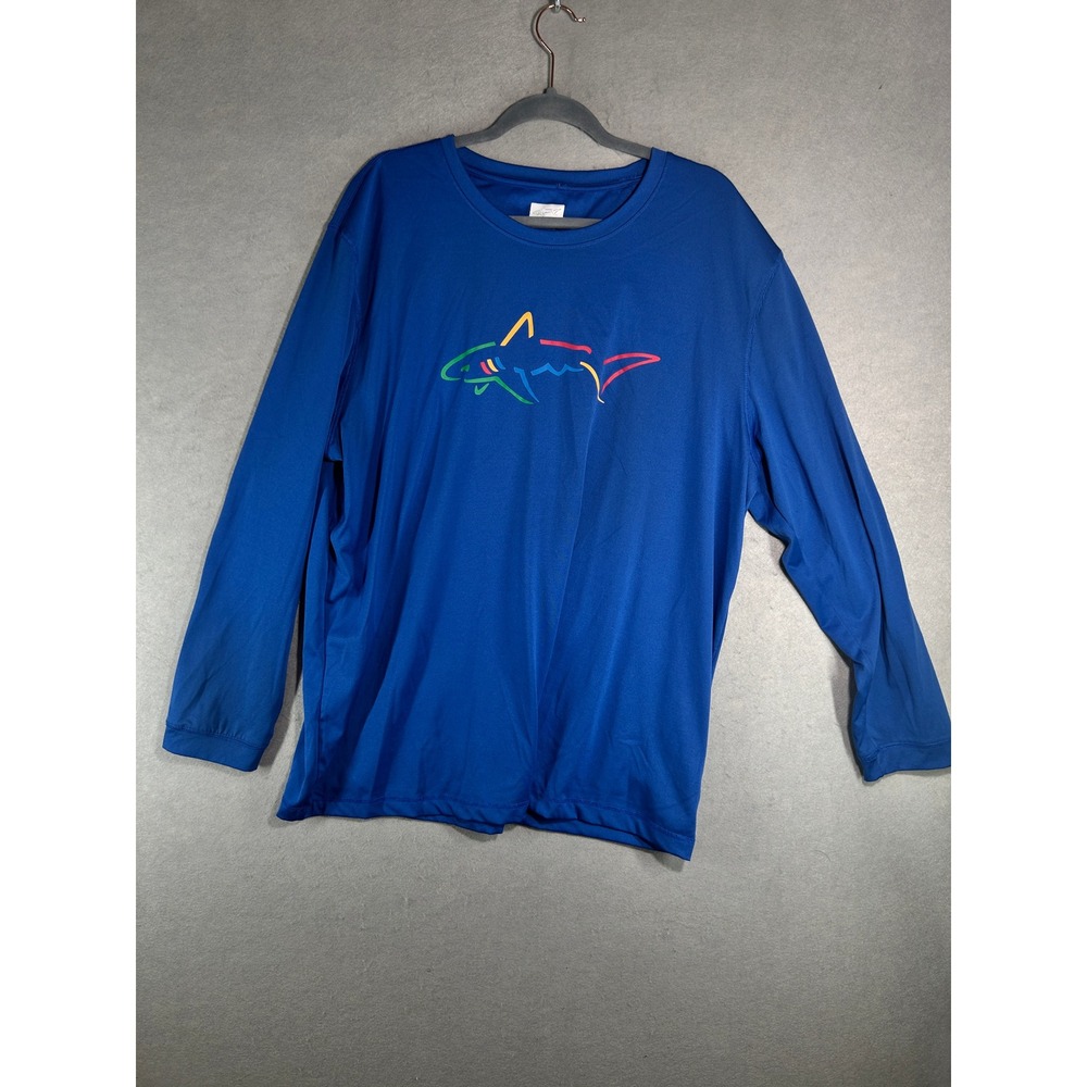 Greg Norman Mens XXL Play Dry Long Sleeve Blue Shark Logo Shirt TL111642